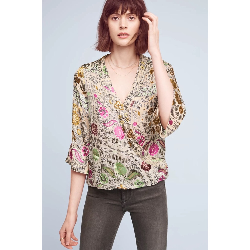 Anthropologie Flower Paisley Wrap Blouse NWT Size XS - Picture 1 of 11